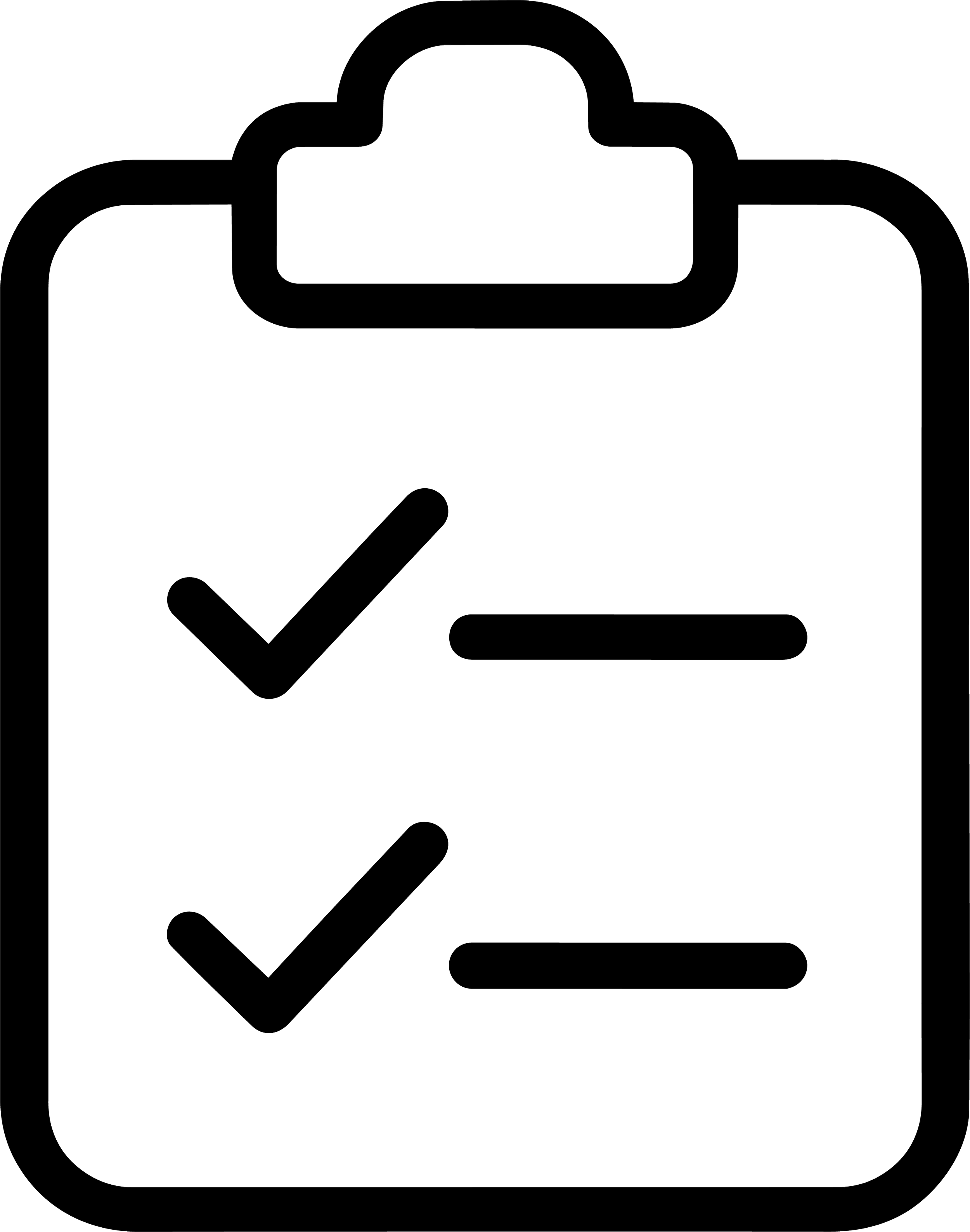 Outline of a laptop, a checkmark inside a box, and a document icon.