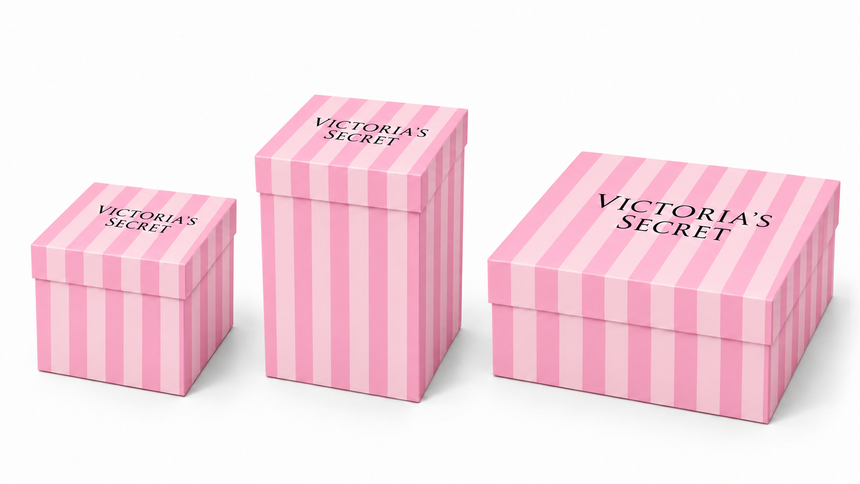 Victoria’s Secret Custom Striped Gift Boxes — Small, Medium Tall and Large Square