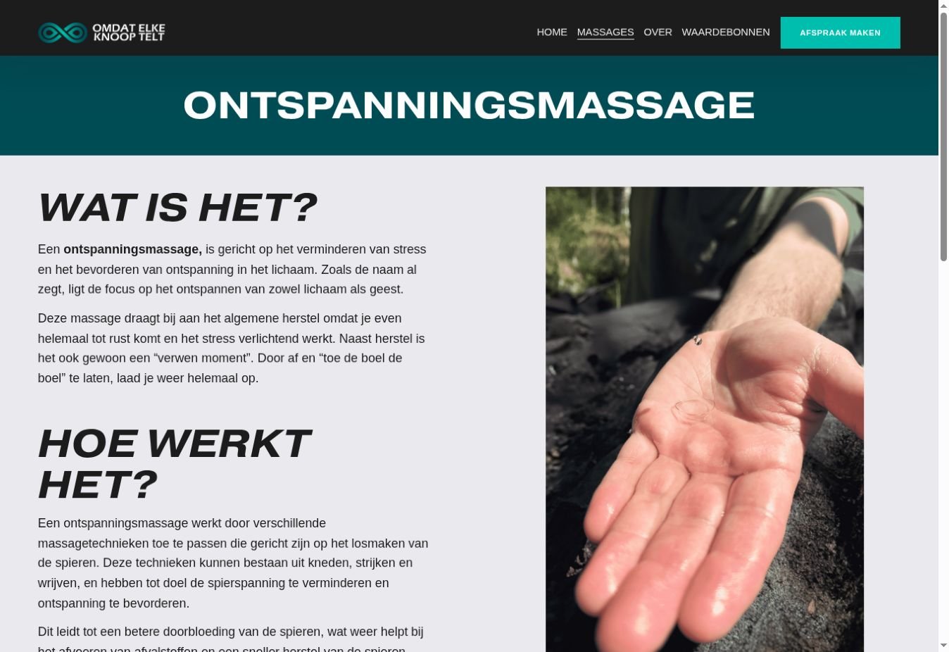 Behandelpagina voor ontspanningsmassage op de website van Focus Franeker