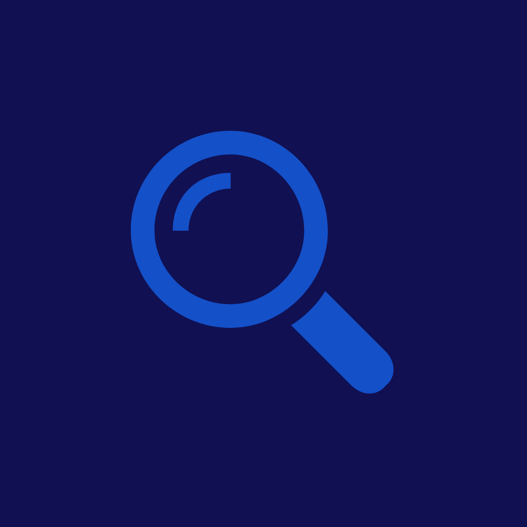 Icono de lupa de color azul sobre fondo oscuro.
