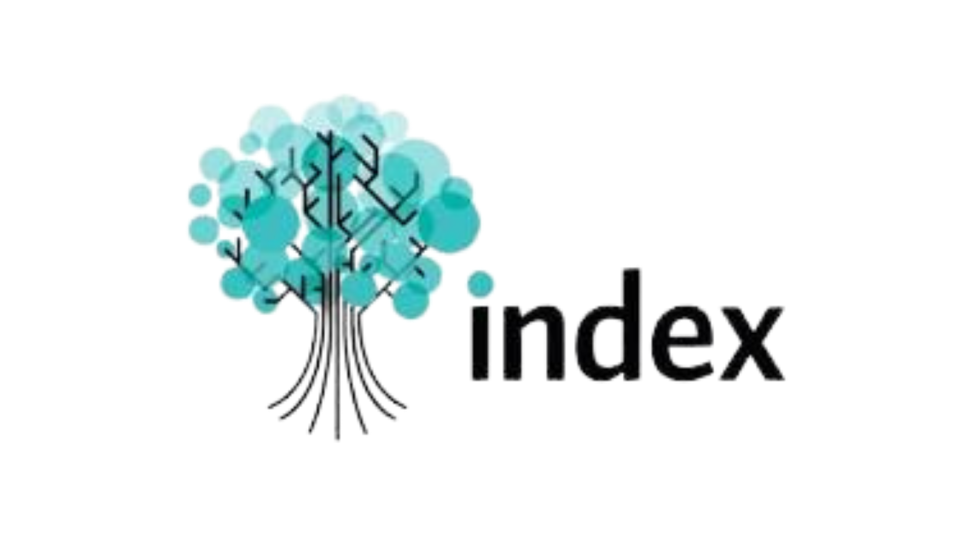 Logotipo con un árbol azul y negro y la palabra 'index' en letras negras.