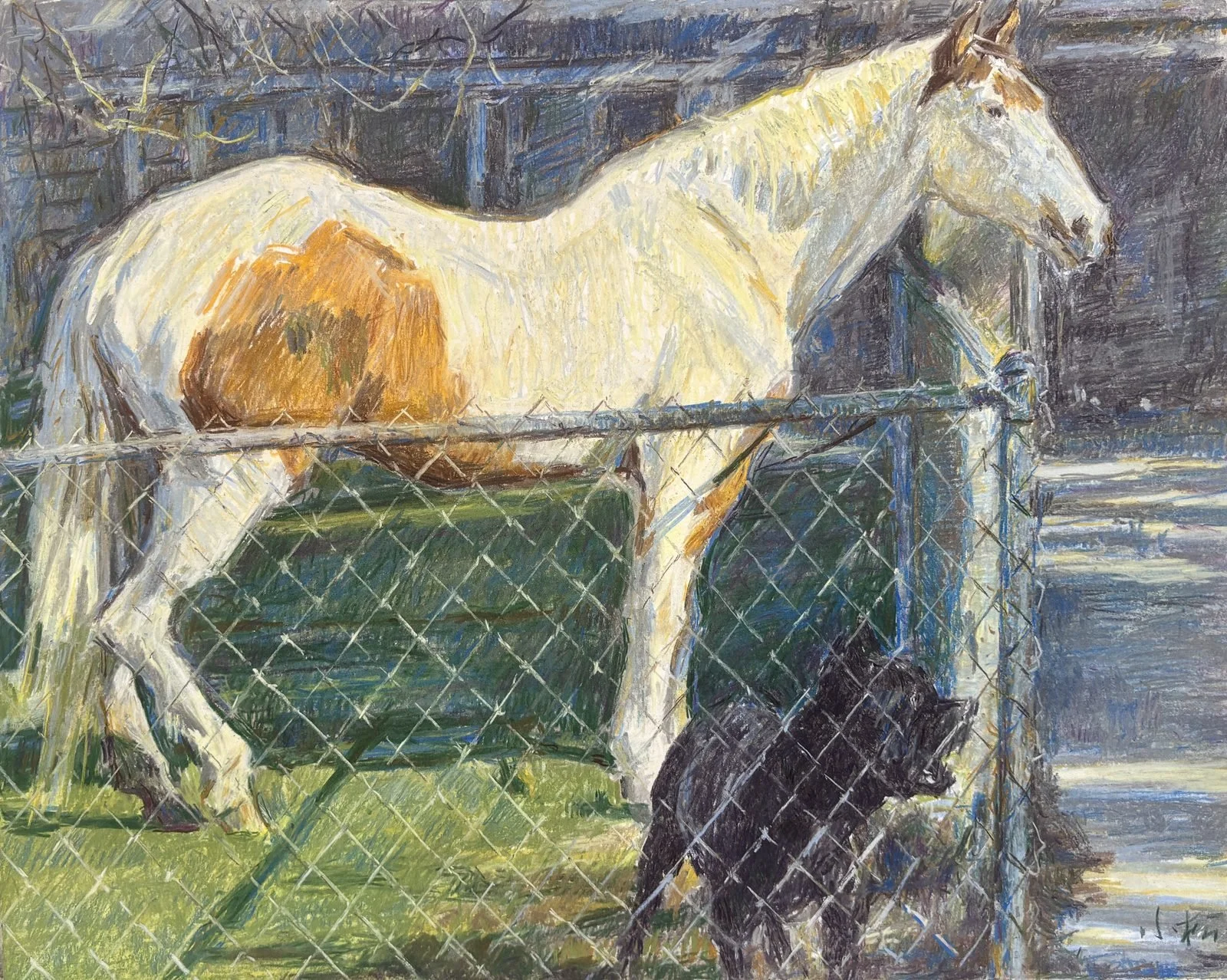 Pinto and Black Dog — Oil Stick · 20 × 16 in · 2026