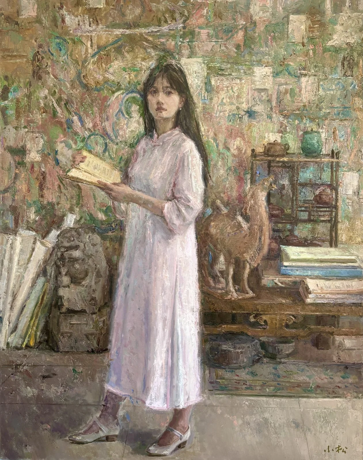 Girl with a Book, oil painting by Sean Zhou