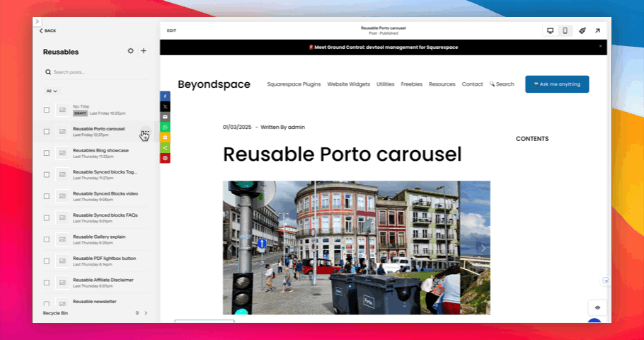 Reusable content across Squarespace
