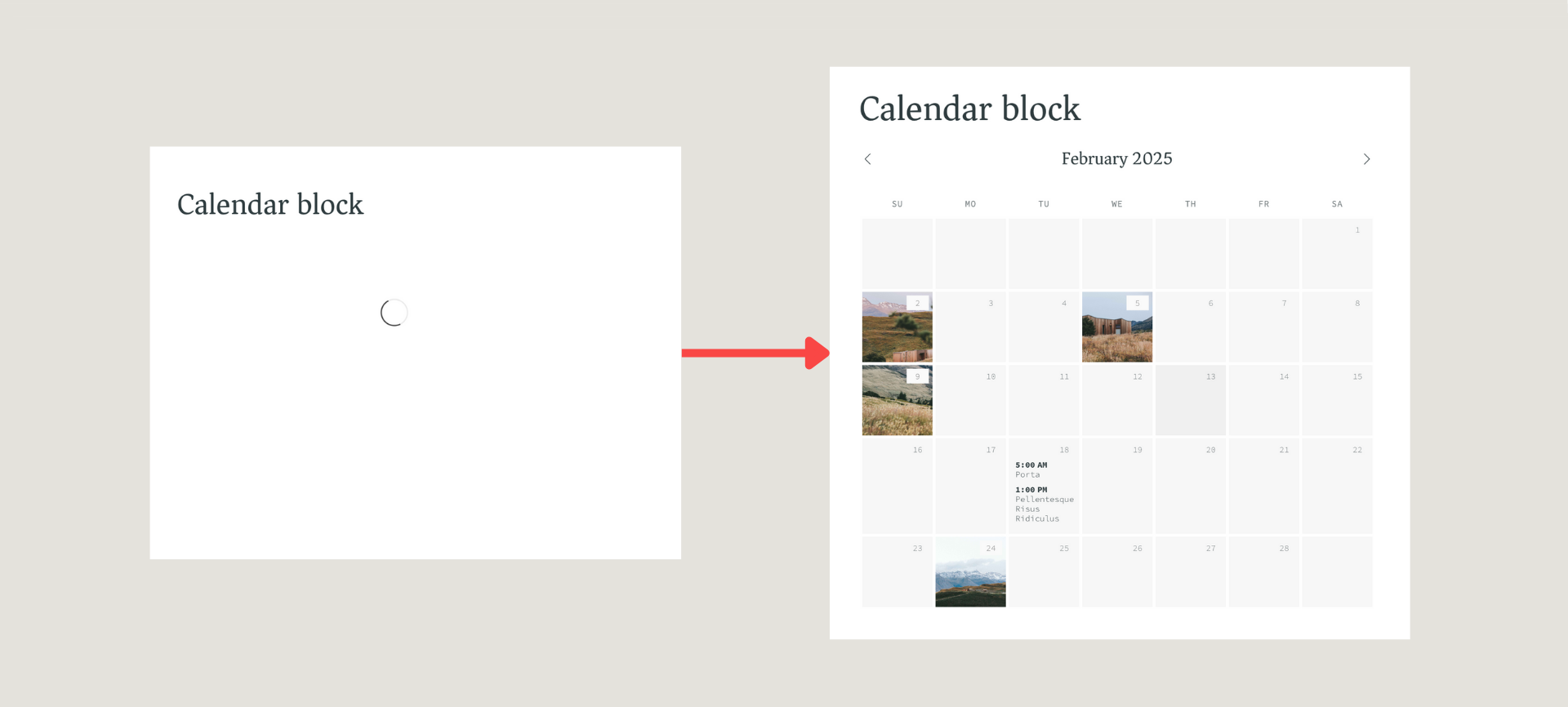 Squarespace calendar block rendering