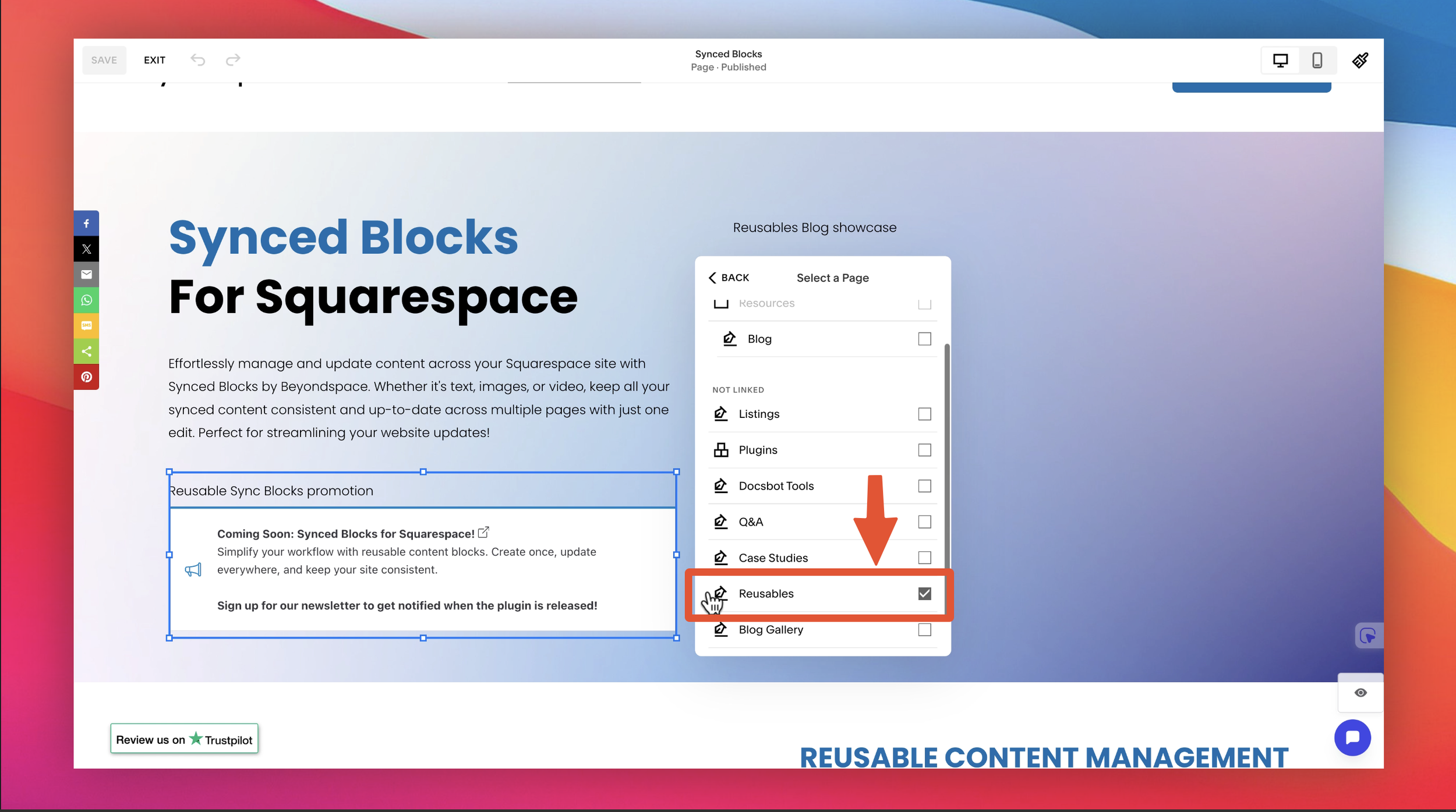 Select Synced blocks from Reusables
