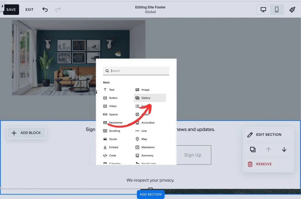 Inserting Gallery blocks