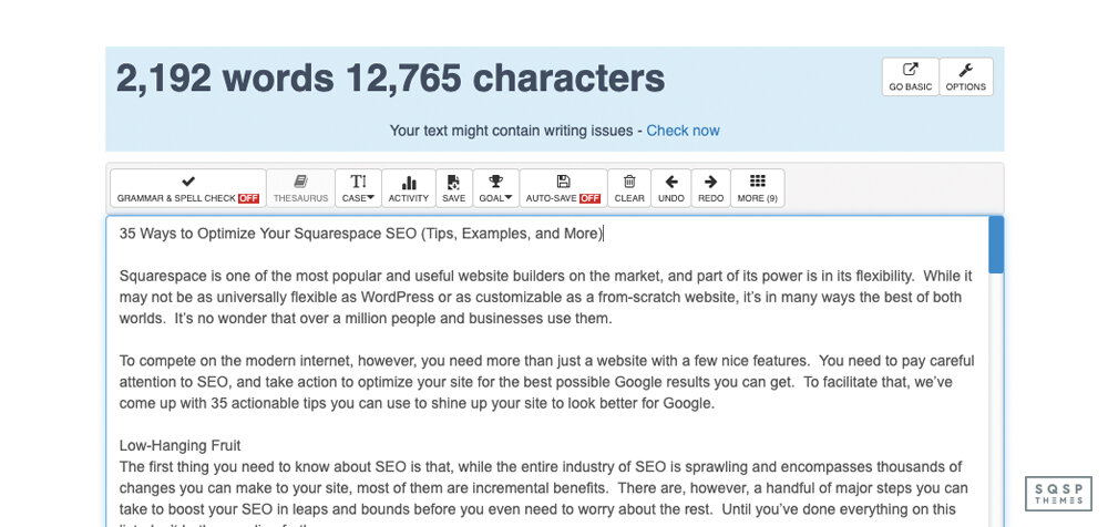 The average word count for web content is about 1,300 words - you want your pages to be above average to be competitive.