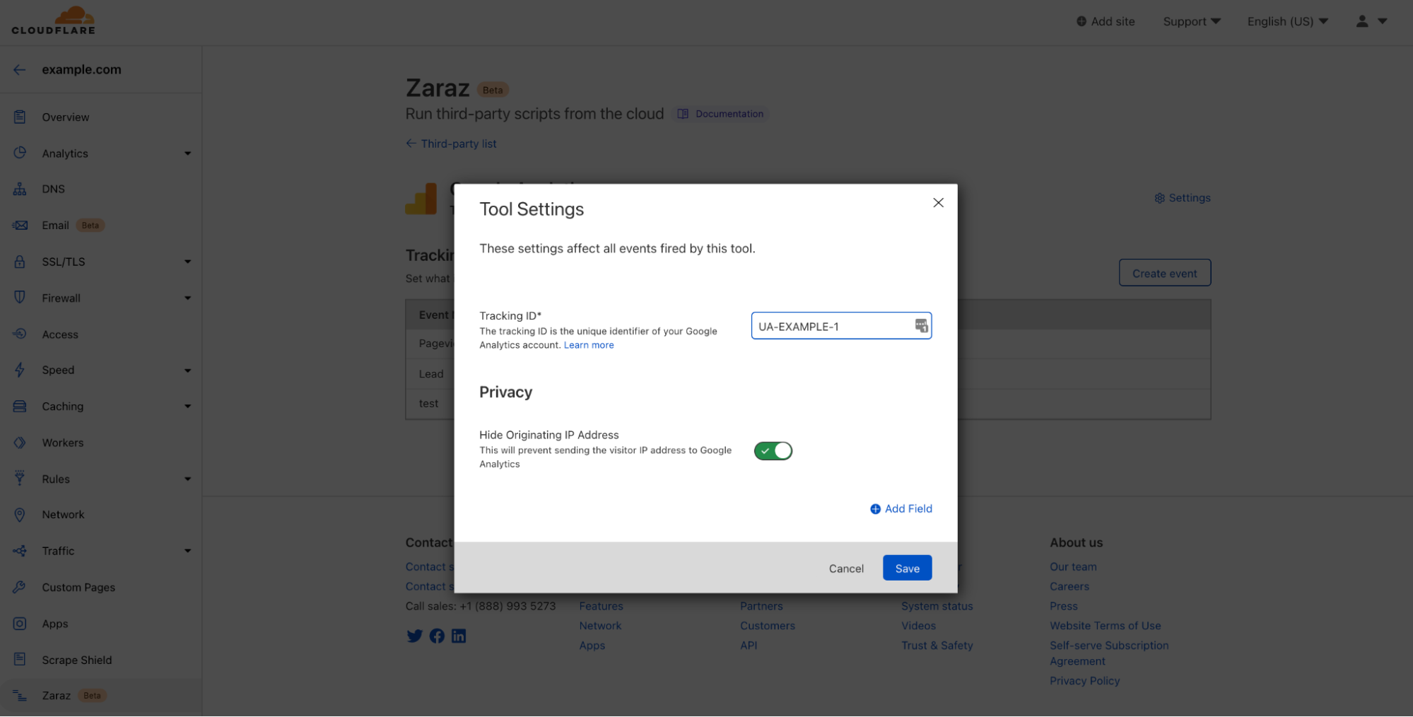 Exclude visitor IP using zaraz