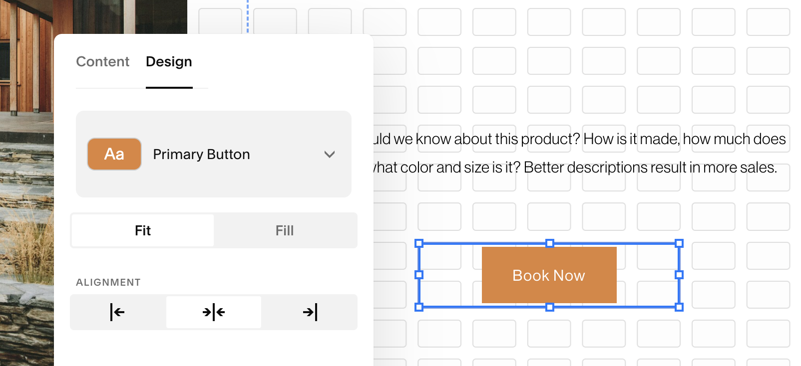 Screenshot of the fit block setting on Squarespace