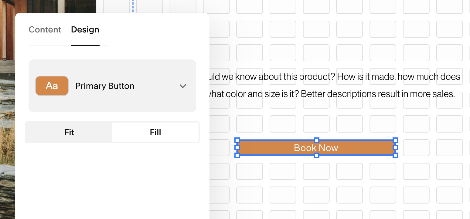 Screenshot of the fill block setting on Squarespace