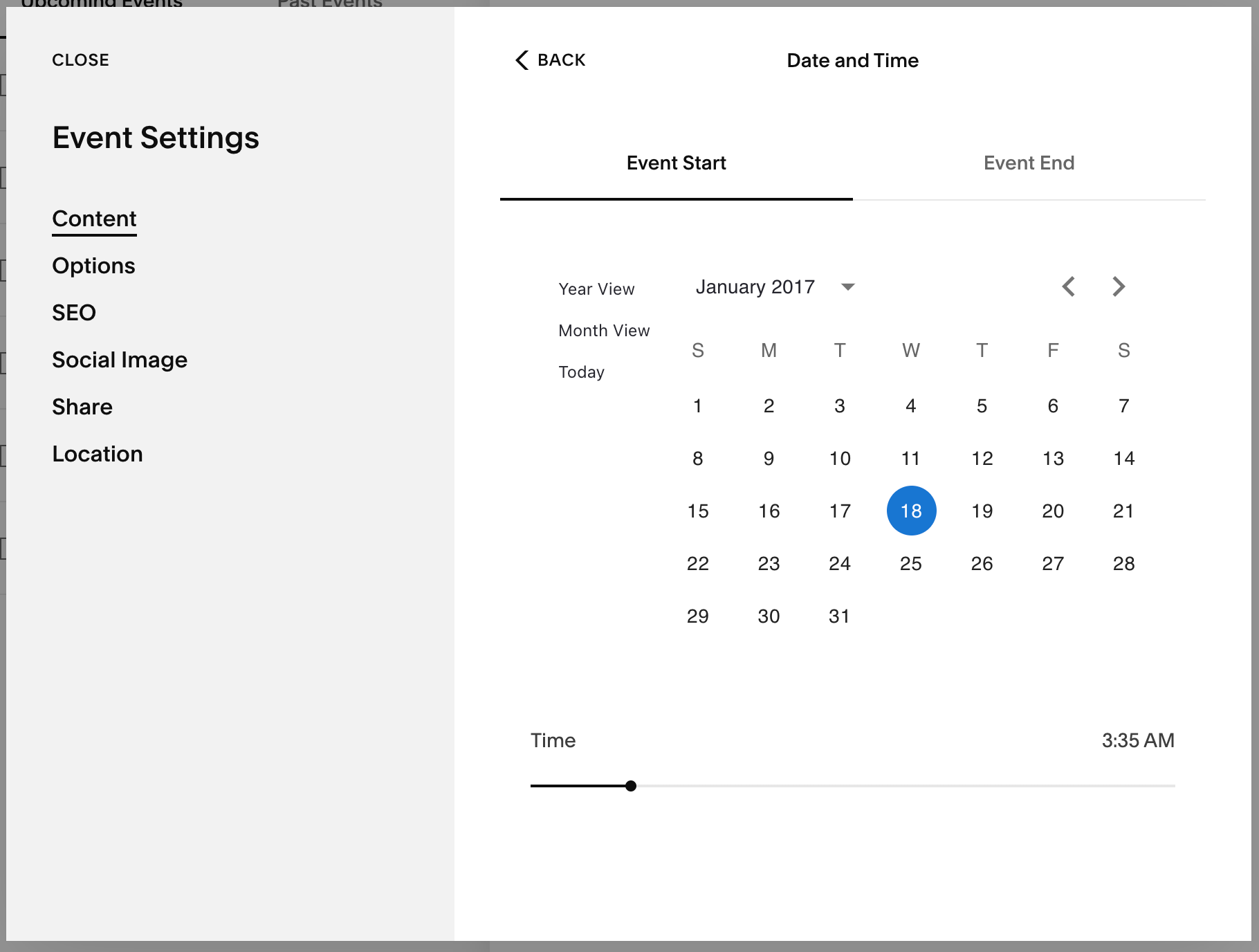 Event: Start and End time Editor