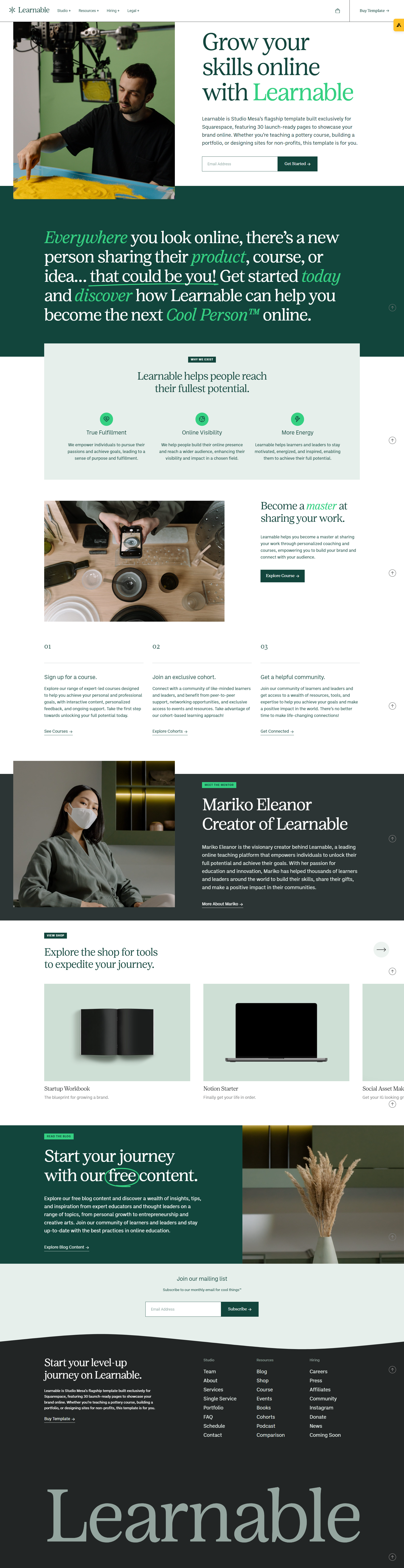 Learnable Squarespace template preview by Studio Mesa