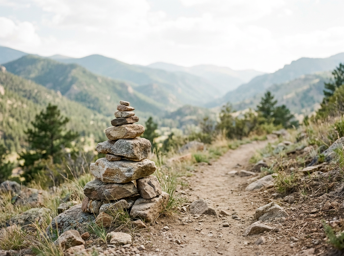 Rock cairn marking a Colorado mountain trail