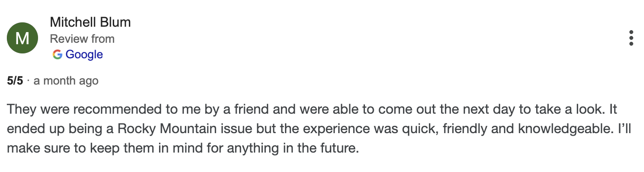 Electrician Google review discussing their positive experience.