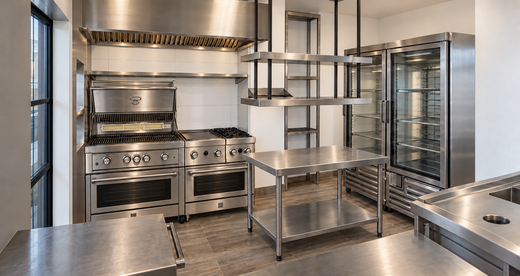 Cocina industrial con isla de acero.png