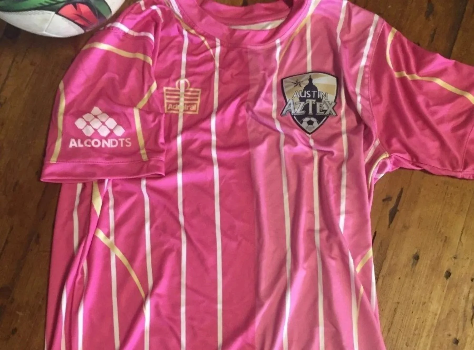Pink soccer jersey made for the Austin Aztex Football Club in Austin Texas.