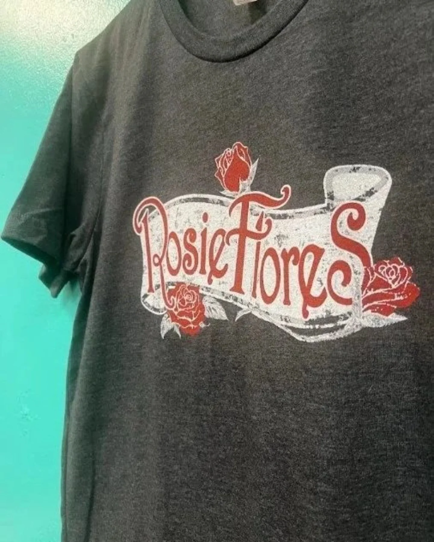 Custom screen printed band tour merch shirt for Rosie Flores made in Austin, Texas.