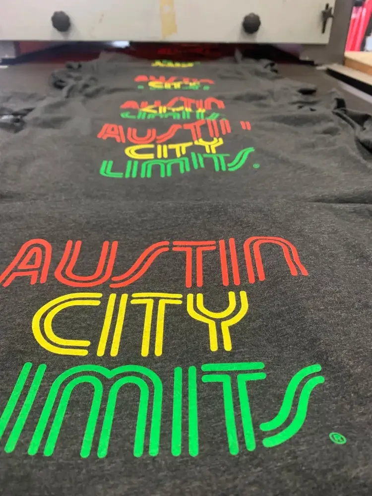 Custom licensed screen printed shirts for Austin City Limits in Texas.