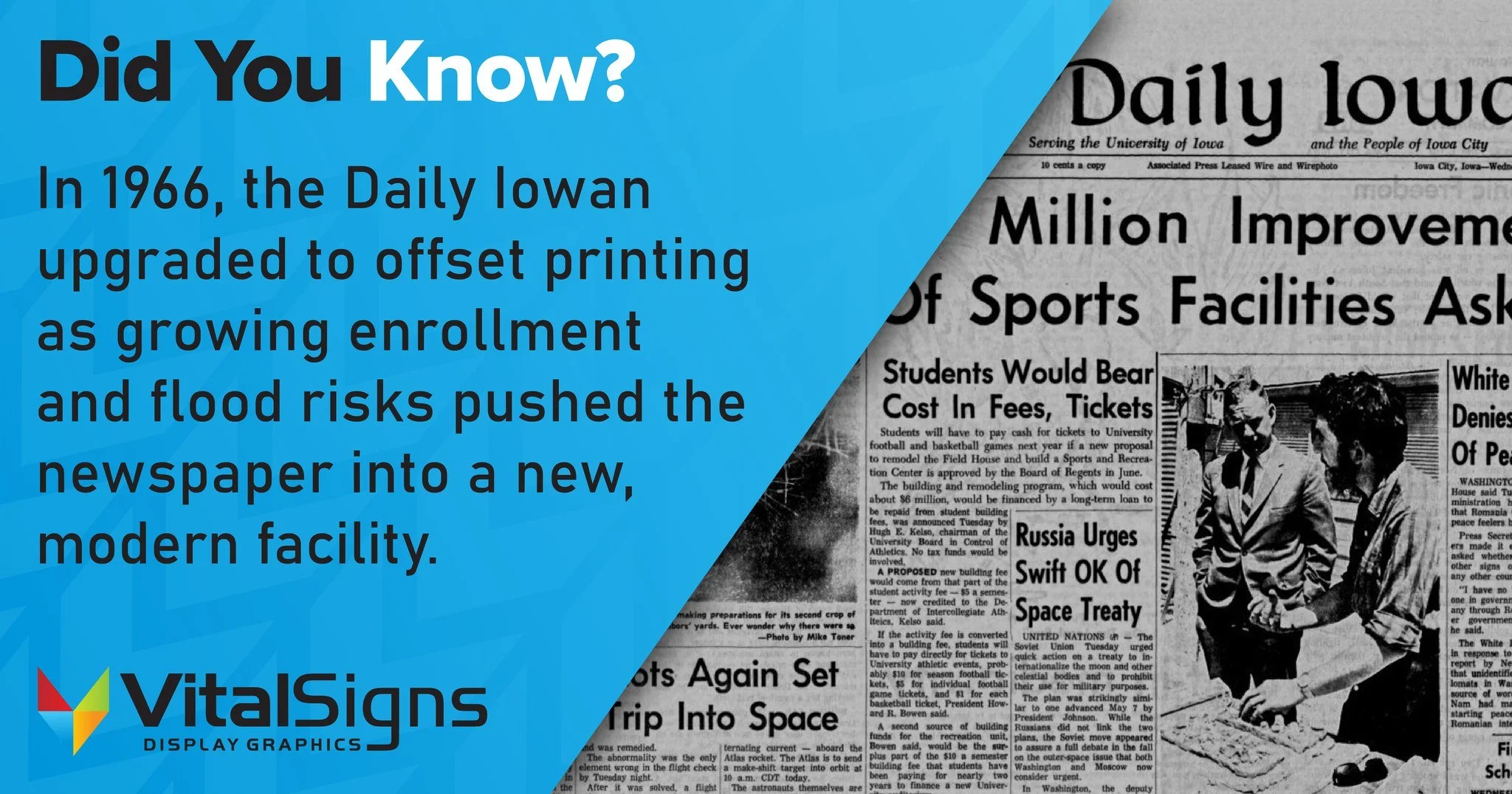 📰 Iowa City upgrade: In 1966, the Daily Iowan consolidated into a new facility with offset presses, driven by flood risks and enrollment growth&mdash;marking Iowa's shift to modern university printing! At Vital Signs, we adapt to challenges with dur