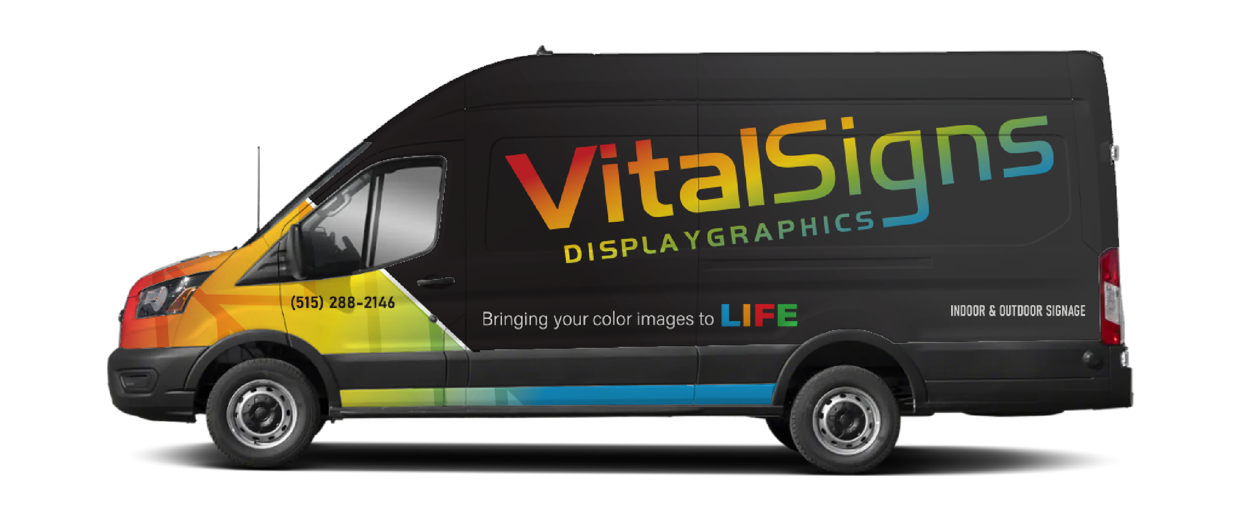Transit van wrapped with colorful Vital Signs Display Graphics branding