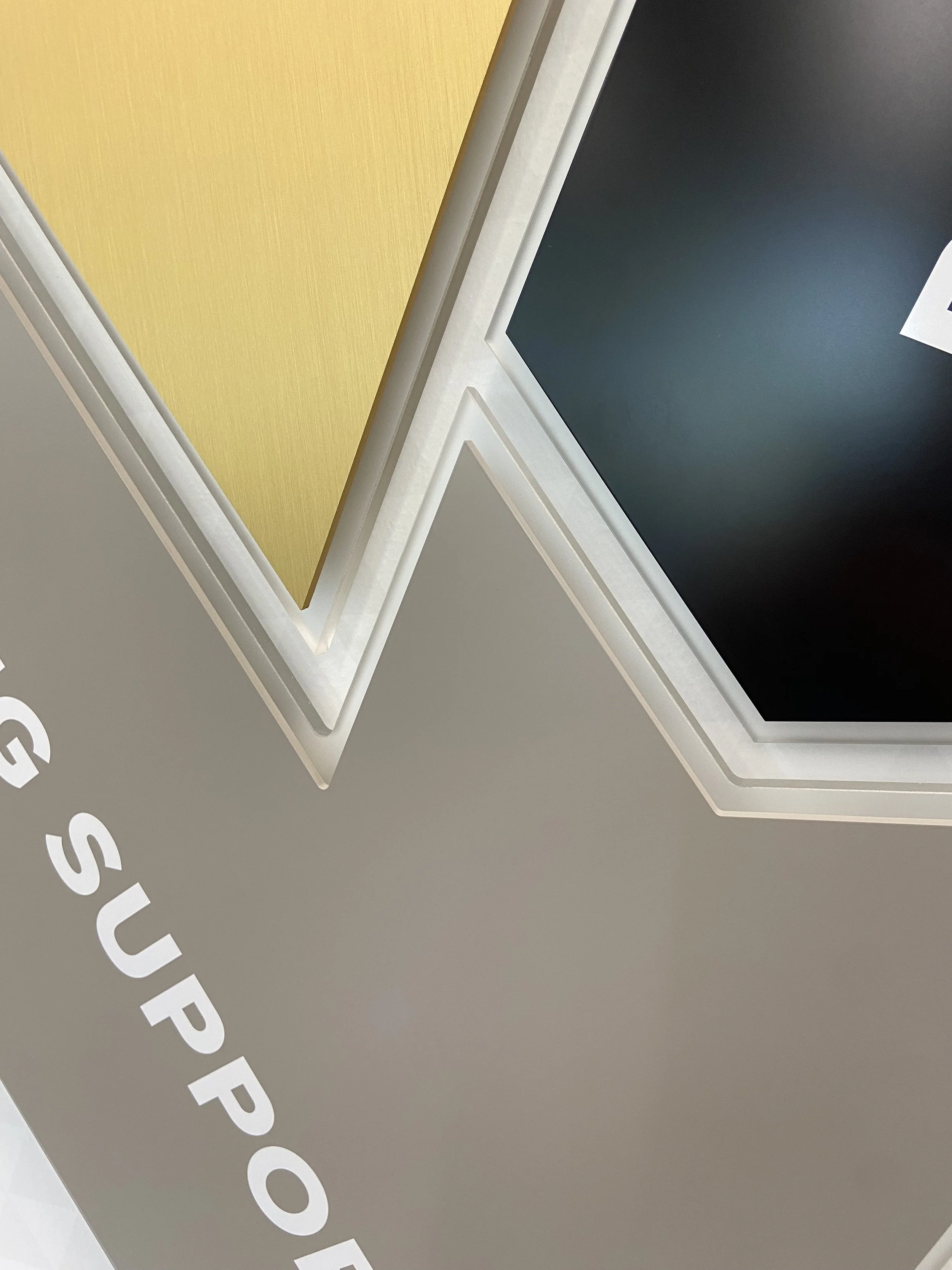 Close-up of a layered acrylic display.