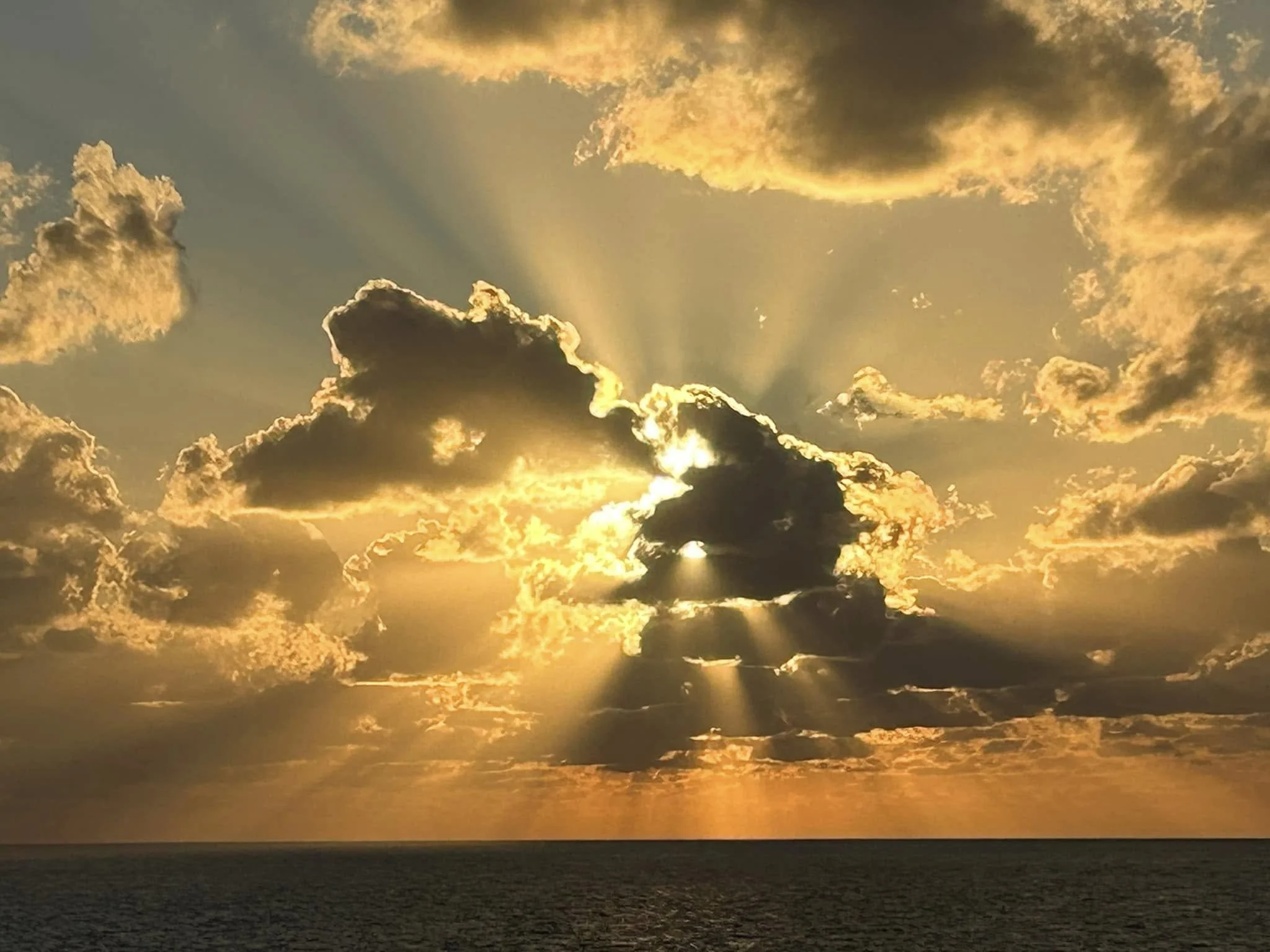 Sunset view from a cruise ship balcony