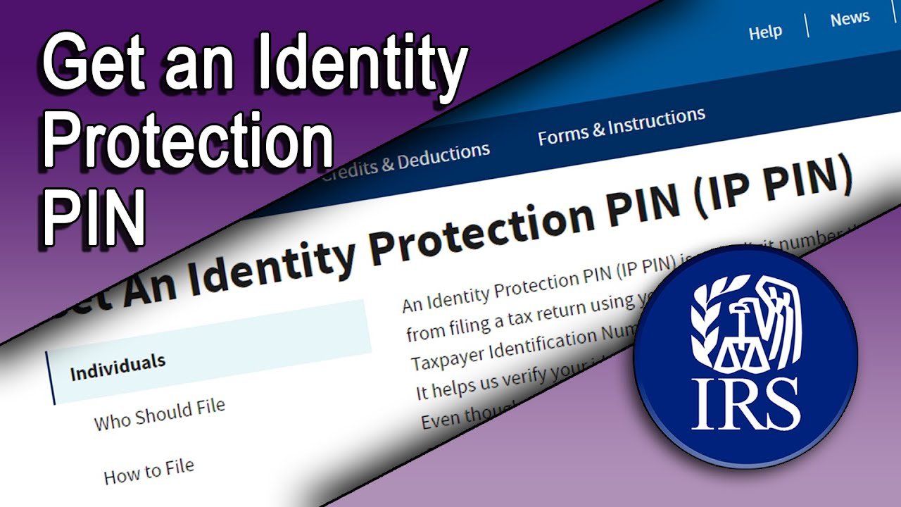 Graphic promoting obtaining an identity protection PIN from the IRS, featuring a purple background, a screenshot of the IRS website, and the IRS logo.