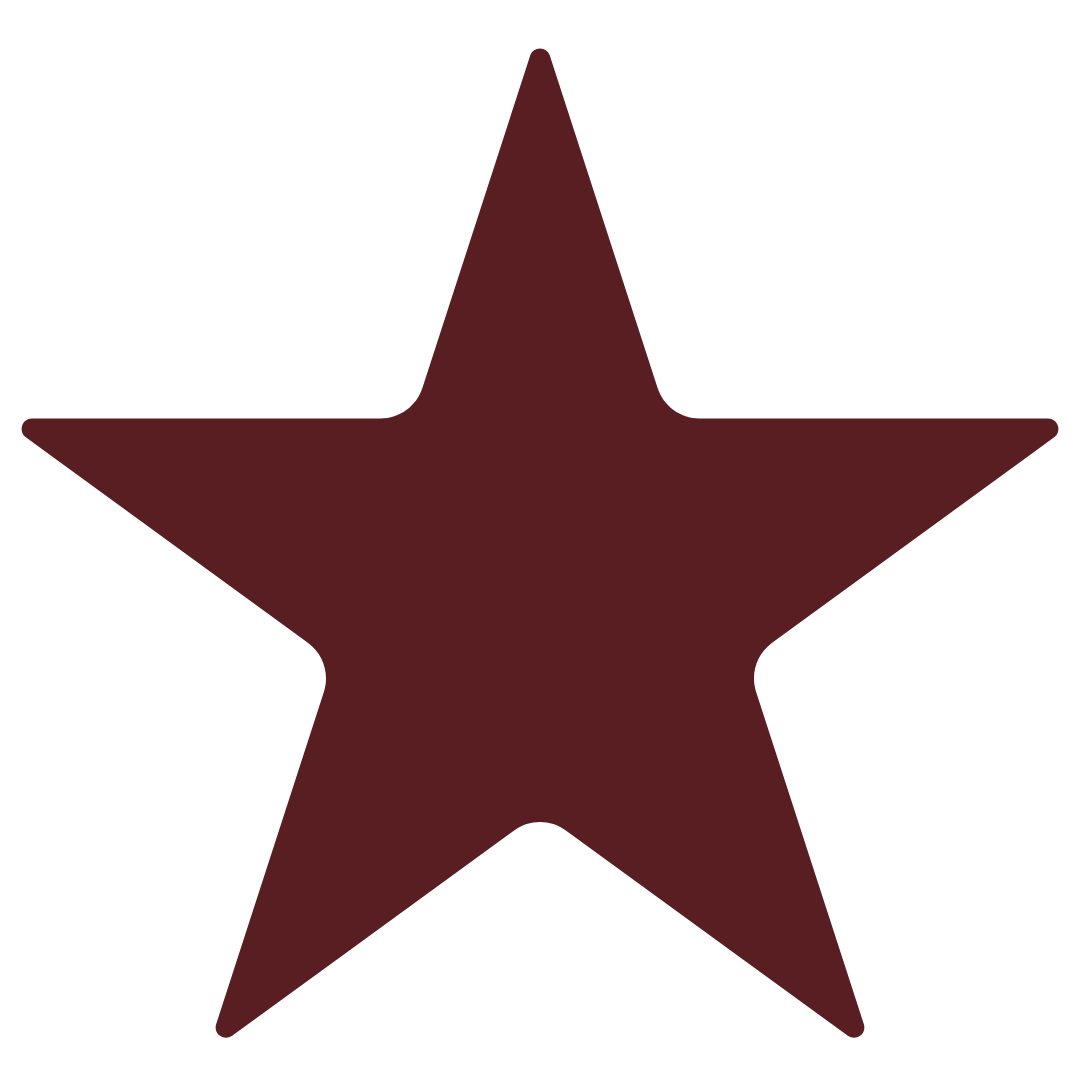 A maroon five-point star icon.