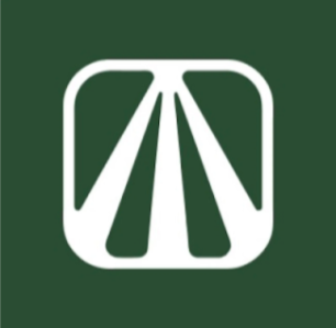 White stylized letter A logo on a dark green background