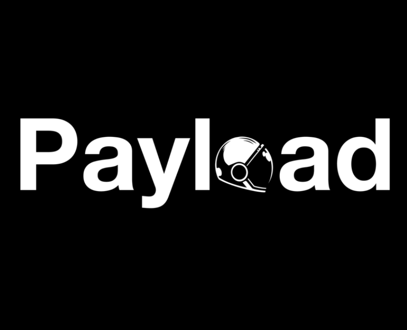 White Playlad logo with a stylized astronaut helmet replacing the letter l on a black background