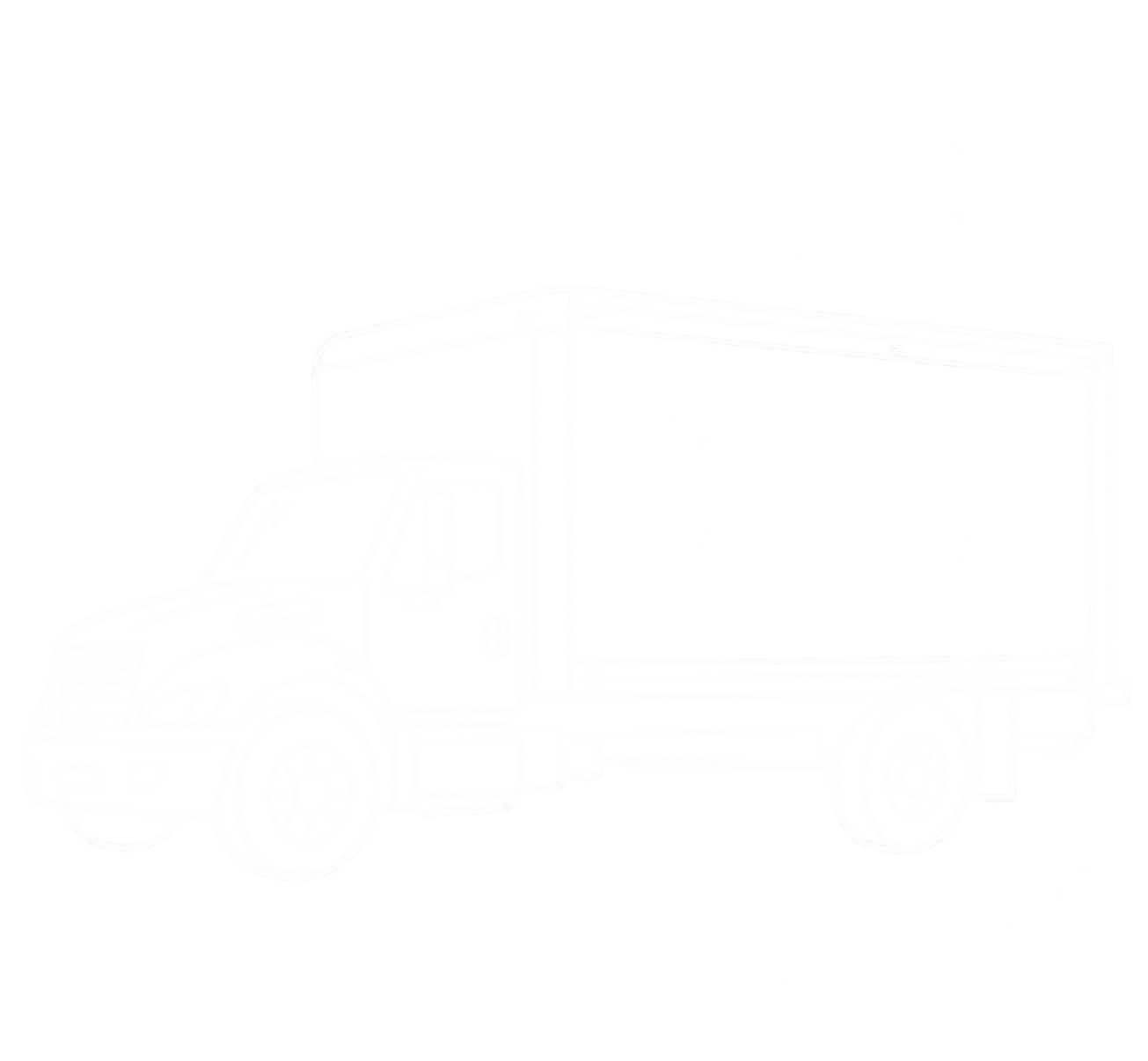 Outline of a delivery truck with refrigerated cargo. The truck is shown in side view with the cabin on the left and the cargo area extending to the right.