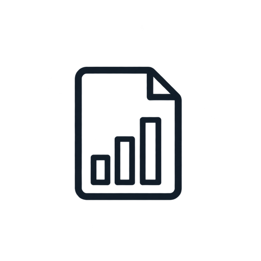 Icon of a document with a bar chart and upward trend lines.