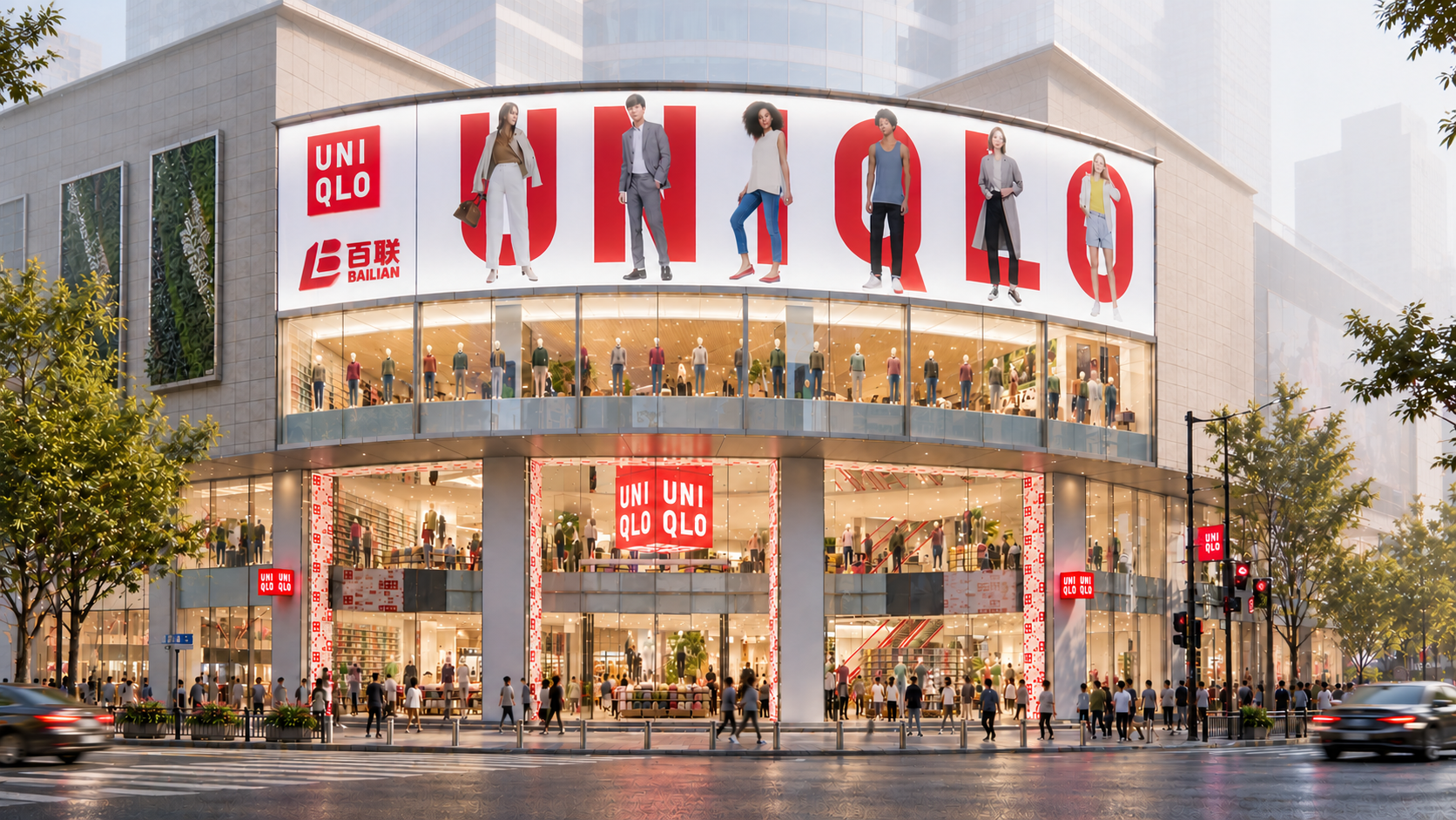 UNIQLO Flagship on a Rainy City Corner.png