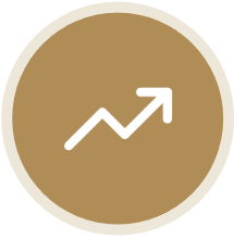 Icon of an upward trending arrow on a brown circular background, representing growth or increase.