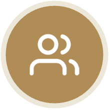Icon of two people on a brown circular background