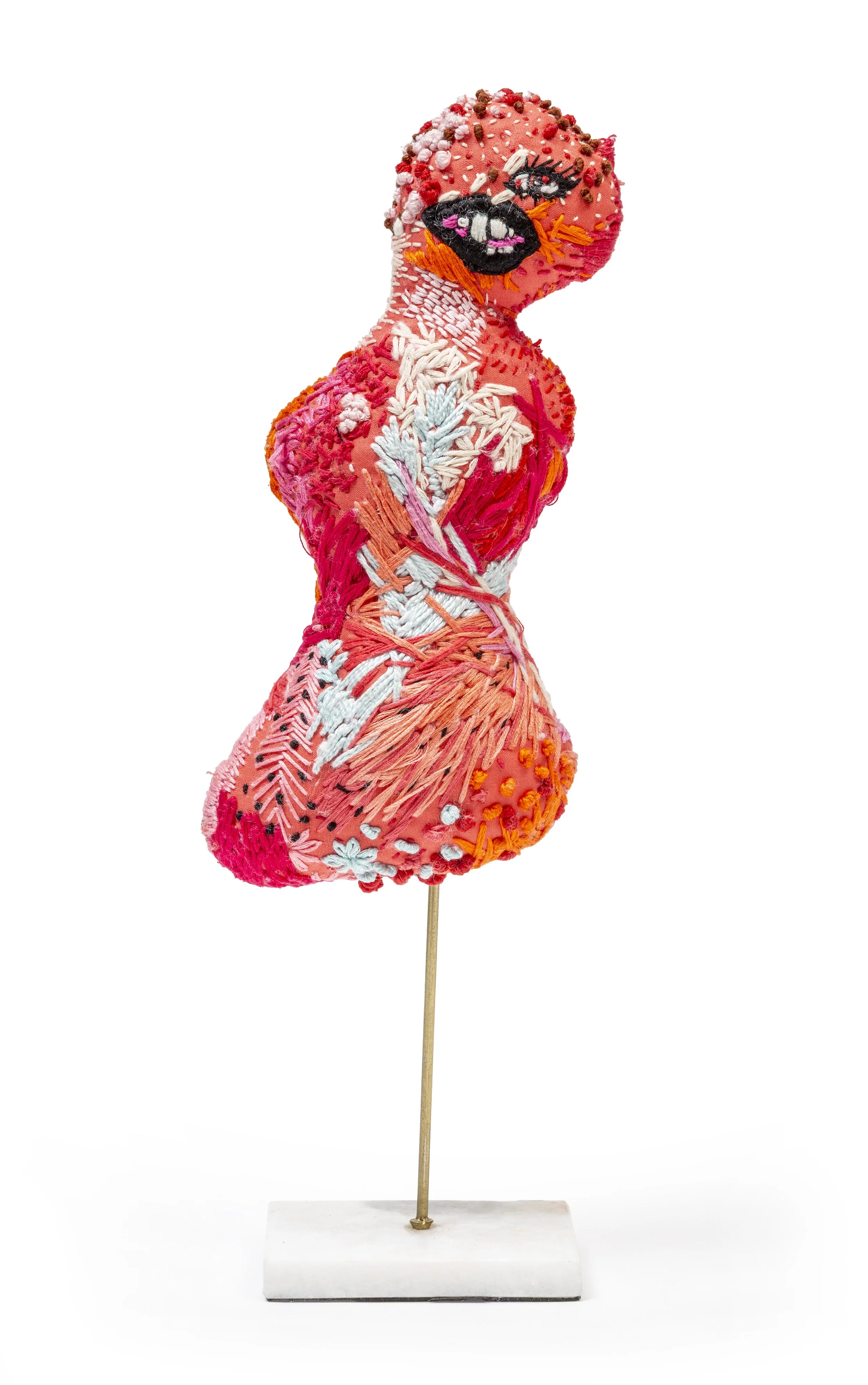 Cheerful. Mostly                                              2025
Linen, cotton, wool, stone, brass
40 × 15 × 10 cm