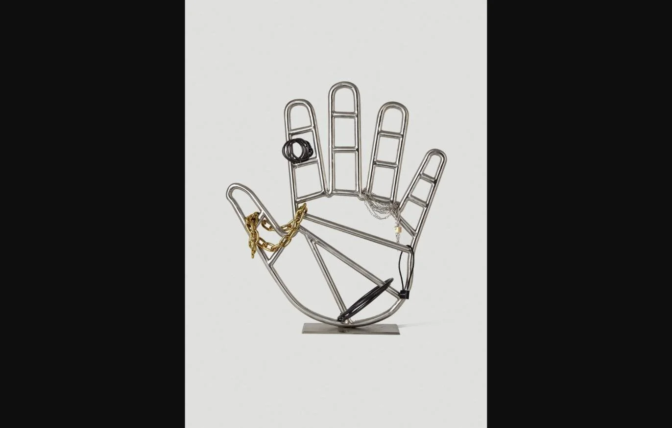 Trust Personified, 2021 — Stainless Steel, Brass Chain, Wire, Locks, Steel Chain, 36 x 30 x 6 in.