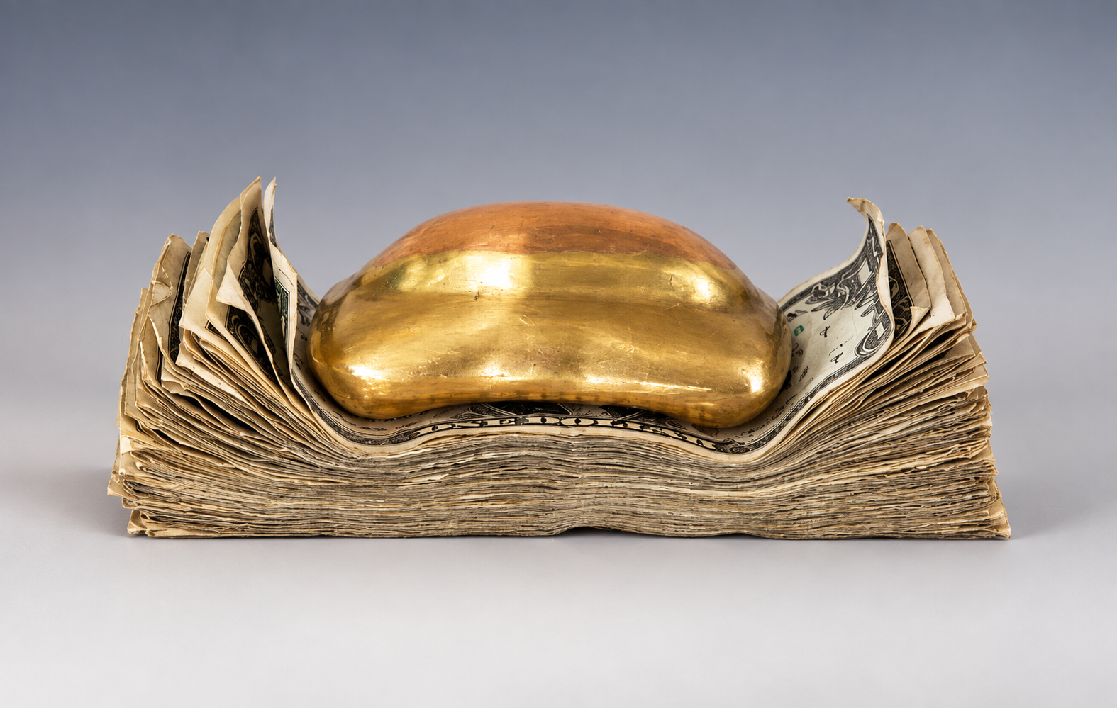Golden Bean on Aged Currency Stack.png