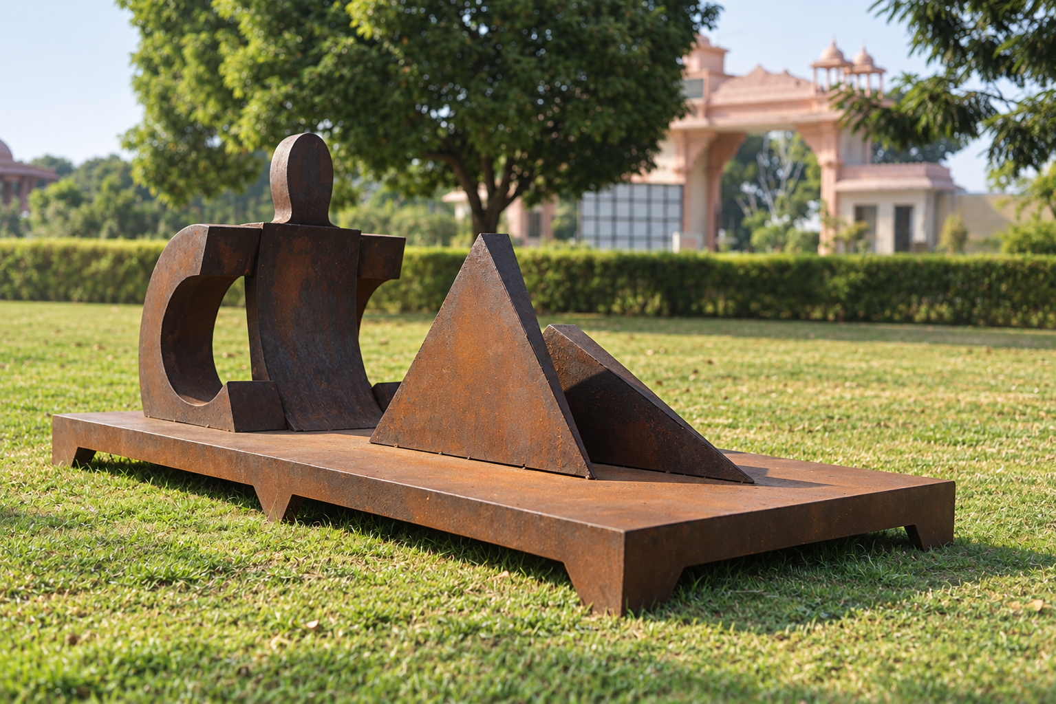 Rustic Geometric Sculpture in the Garden.png