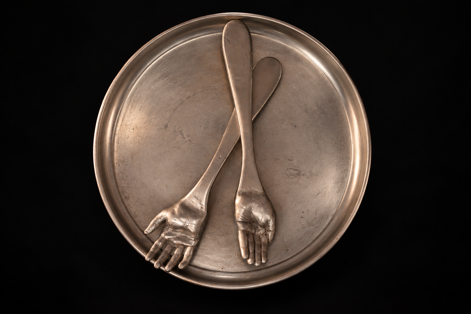 Sculptural Hand Utensils on Metal Platter.png