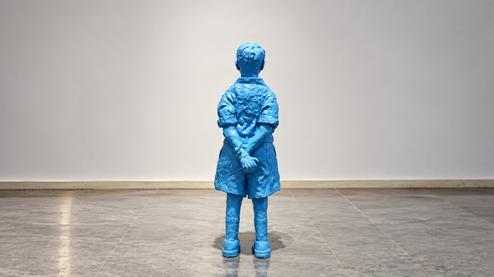 Blue Boy Sculpture in a Minimal Gallery.png