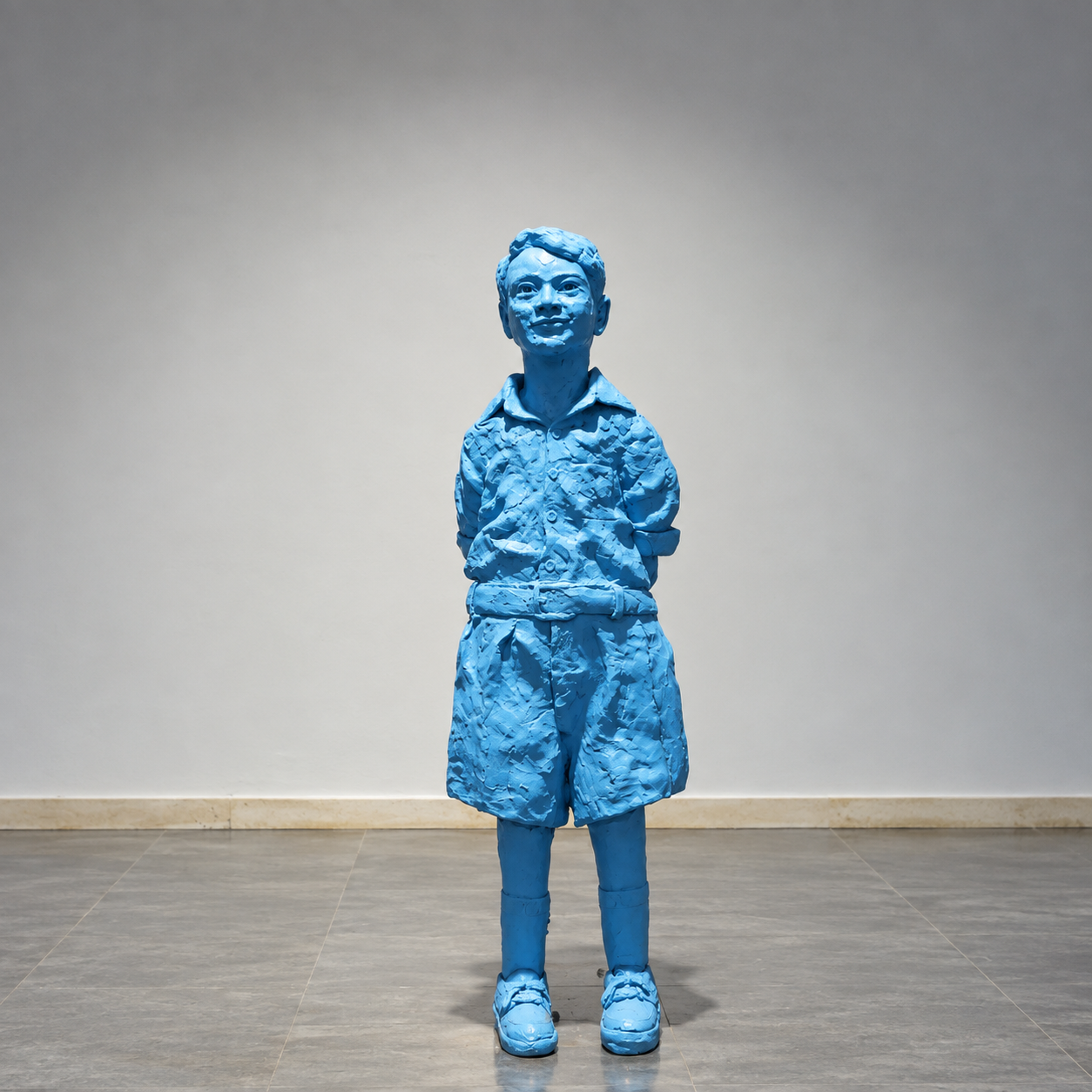 Blue Boy Sculpture in a Minimalist Gallery.png