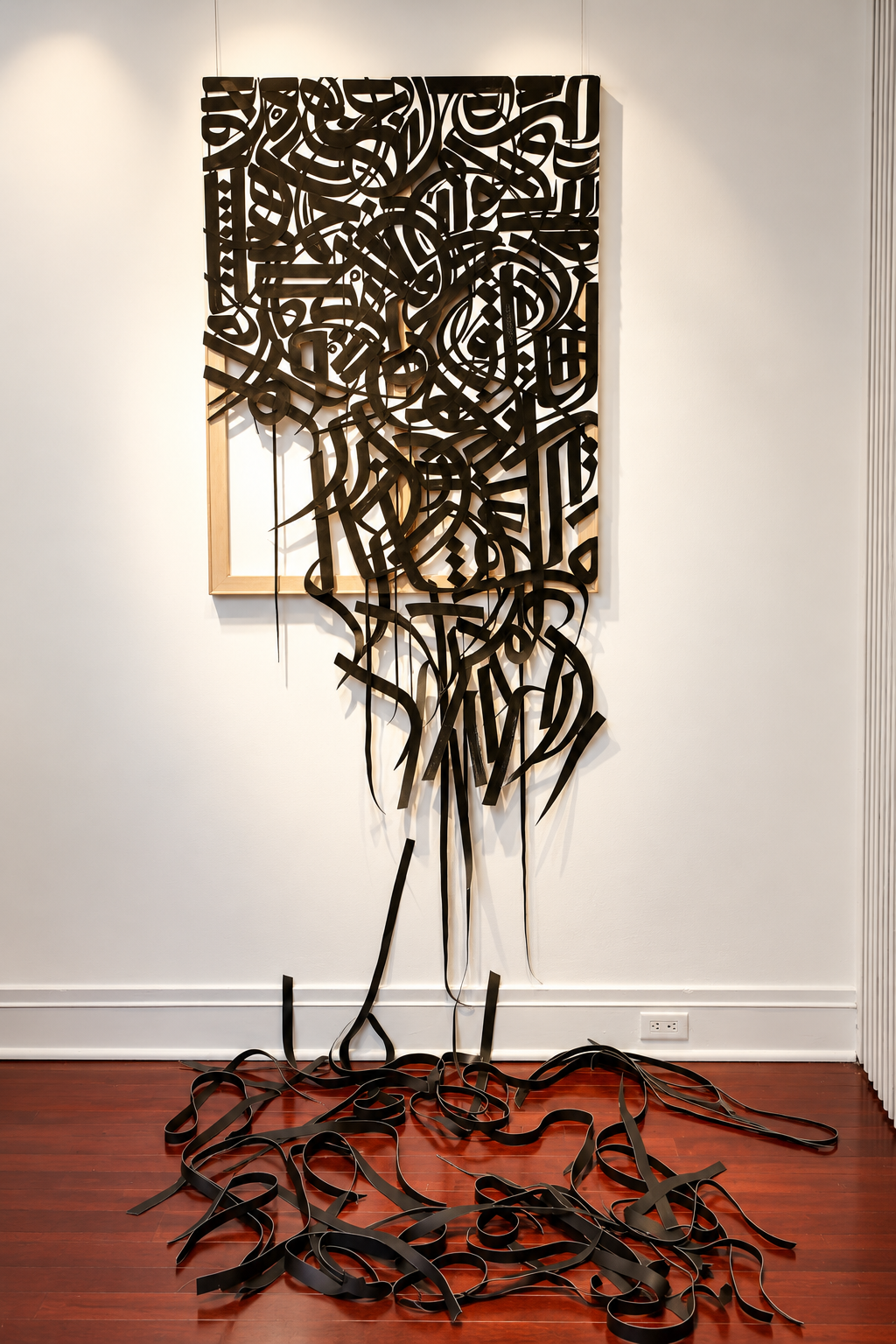 Cascading Black Calligraphy Sculpture.png