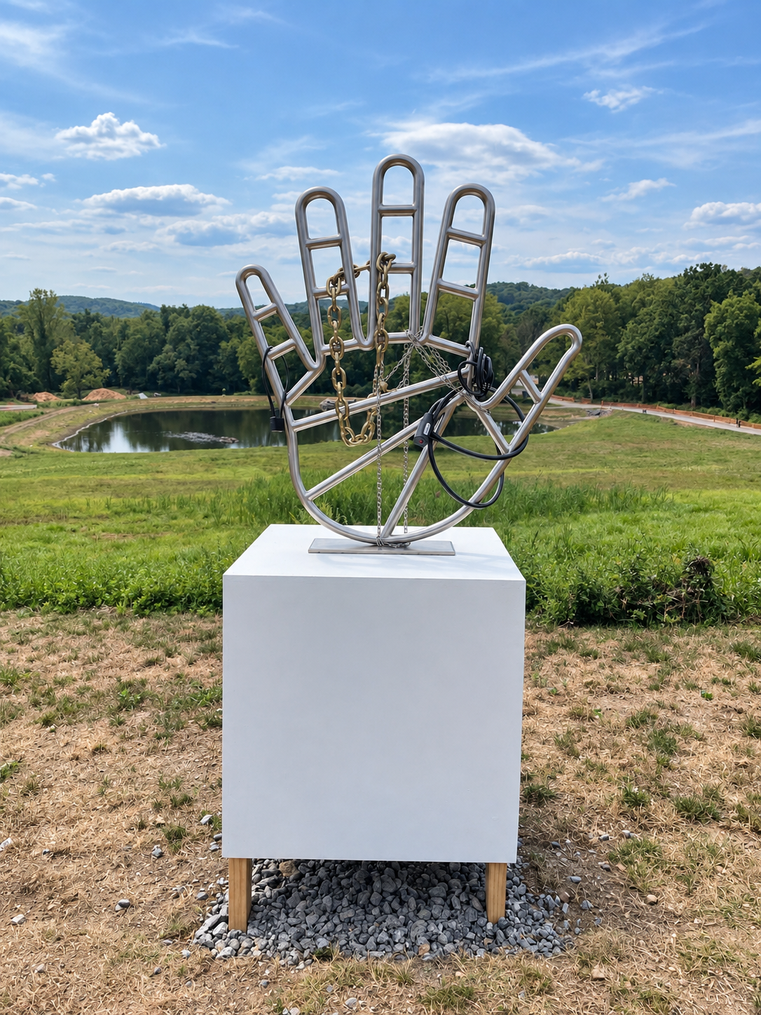 Polished Hand Sculpture by the Pond.png
