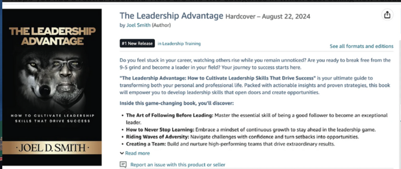 Amazon listing for The Leadership Advantage, showing a number one New Release ranking in Leadership Training.
