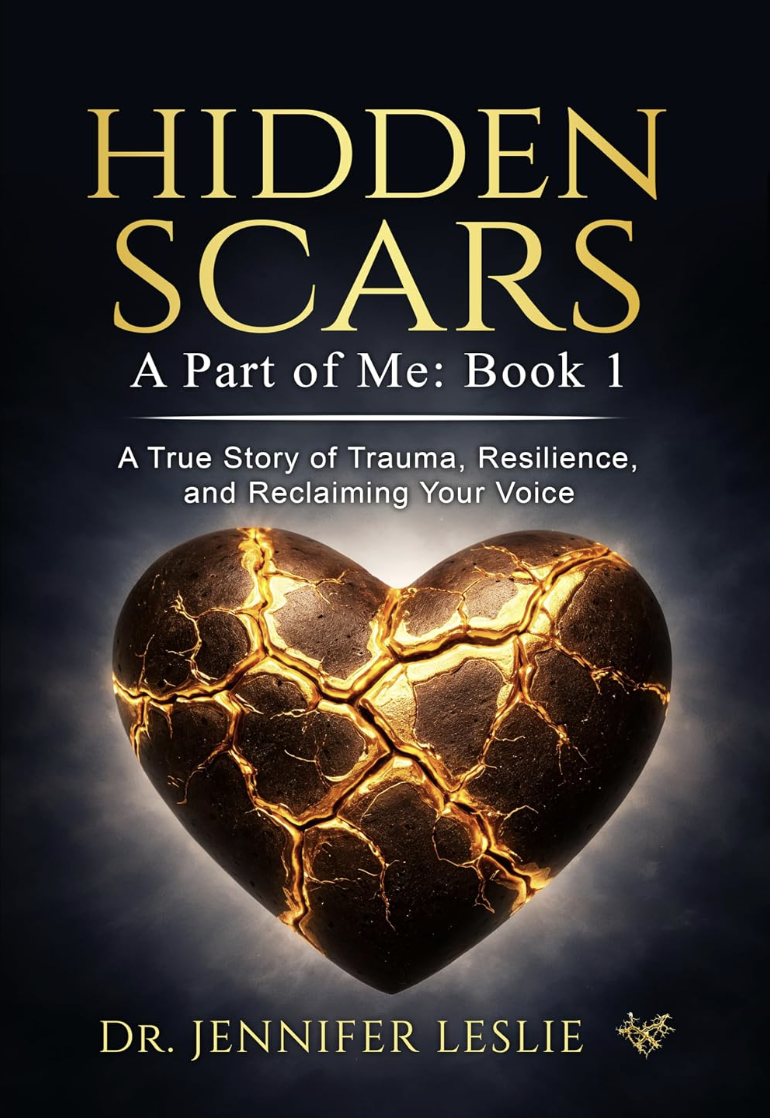 Book cover titled "Hidden Scars: A Part of Me: Book 1". Features a cracked, glowing heart-shaped object against a dark background.