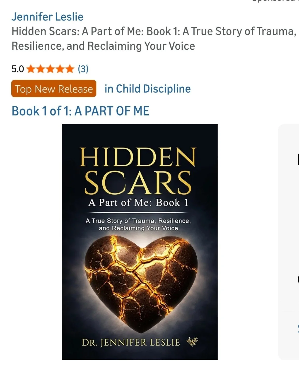 Amazon listing for Hidden Scars, showing Top New Release recognition in Child Discipline.