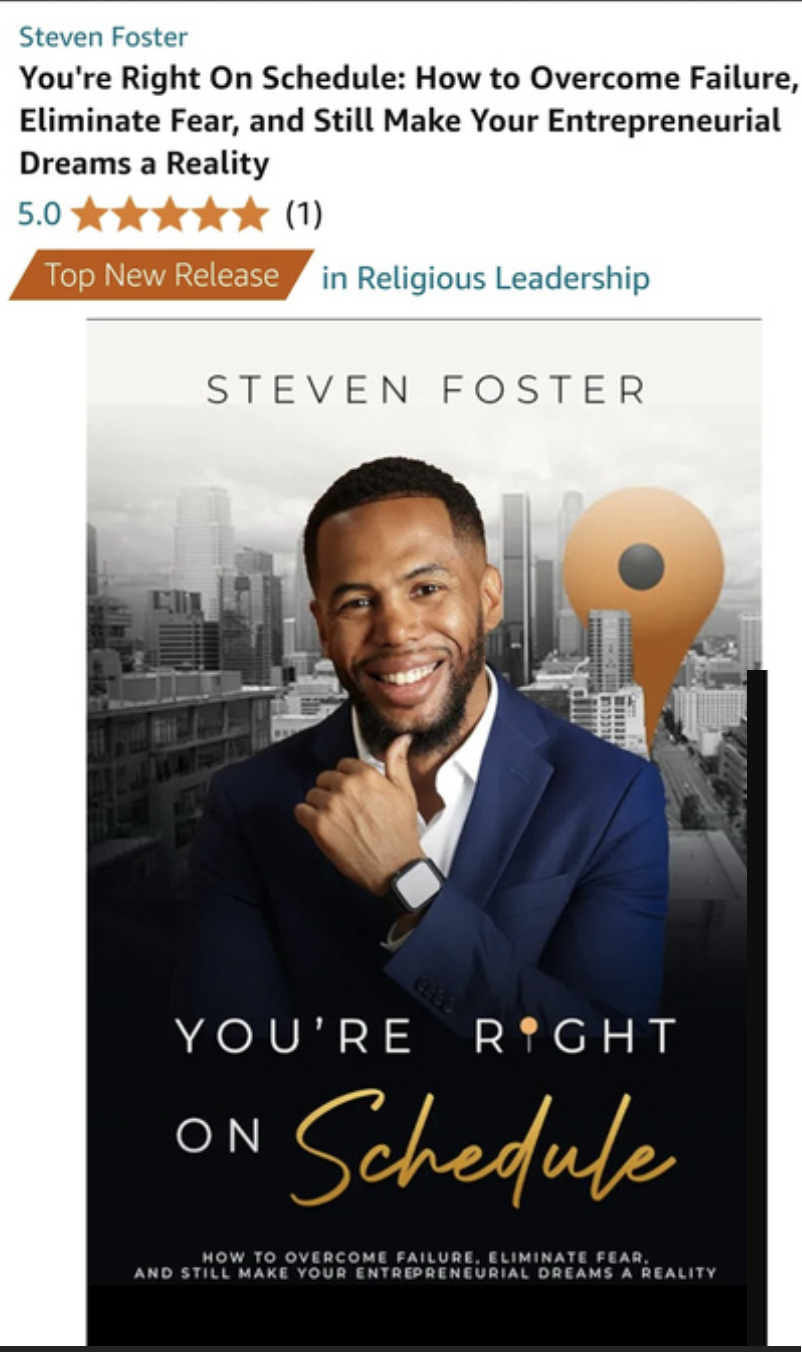Historical Amazon listing for You're Right on Schedule, showing Top New Release recognition in Religious Leadership.