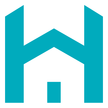 Stylized blue letter H with an arrow shape in the middle, forming a house-like symbol.